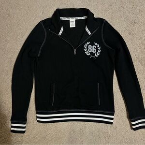 PINK Victoria's Secret Black Quarter Zip-Up with White Striped Cuffs size XS